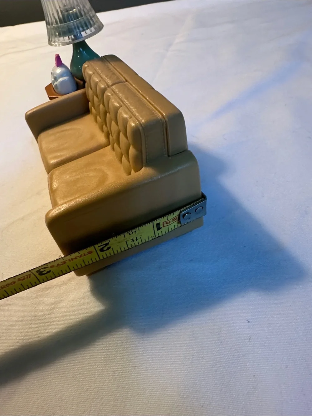 Beige Miniature Sofa and Side Table Set with Lamp
